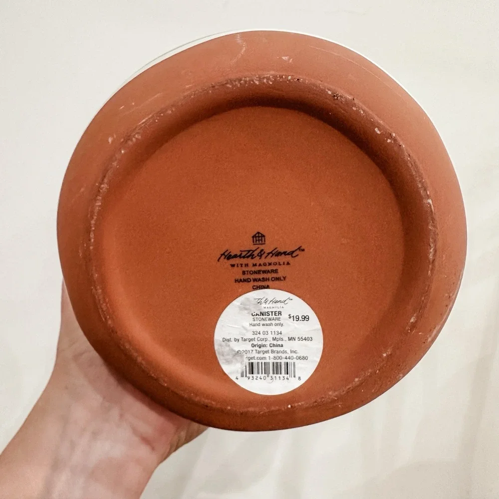 Hearth & Hand‎ Magnolia Stoneware 3 Crocks Cream & Gray Stripes w/ Lids Lg Md Sm